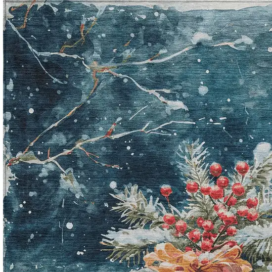 Blue And Red Botanical Leaves Washable Indoor Outdoor Area Rug Photo 9