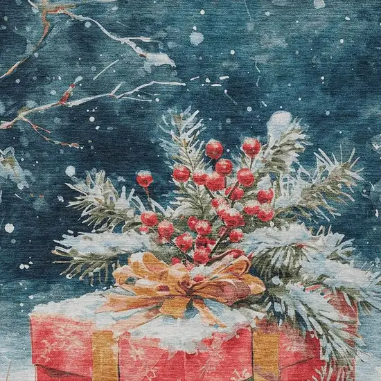 Blue And Red Botanical Leaves Washable Indoor Outdoor Area Rug Photo 3