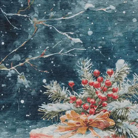 Blue And Red Botanical Leaves Washable Indoor Outdoor Area Rug Photo 3