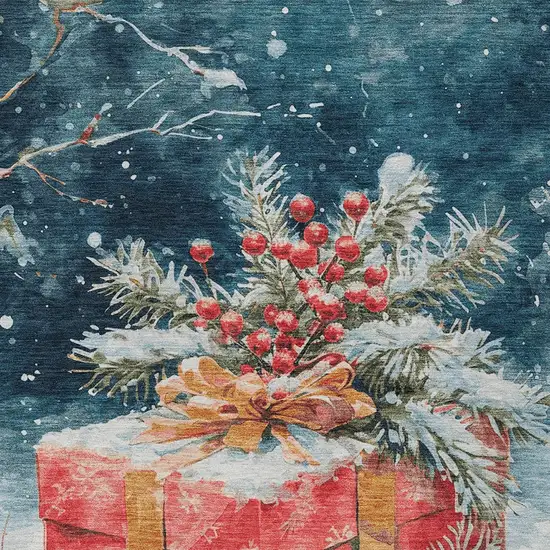 Blue And Red Botanical Leaves Washable Indoor Outdoor Area Rug Photo 9