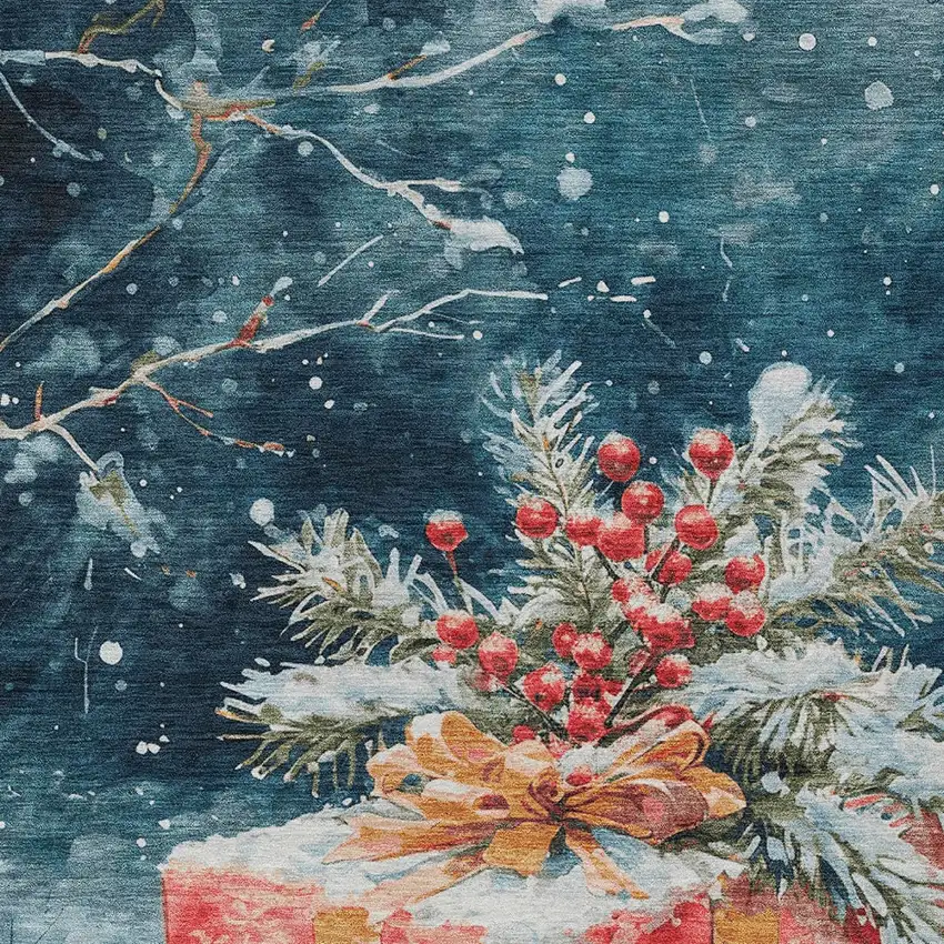 Blue And Red Botanical Leaves Washable Indoor Outdoor Area Rug Photo 9