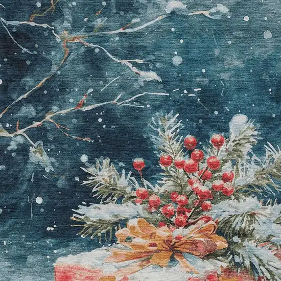 Blue And Red Botanical Leaves Washable Indoor Outdoor Area Rug Photo 3