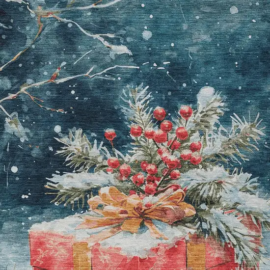 Blue And Red Botanical Leaves Washable Indoor Outdoor Area Rug Photo 9