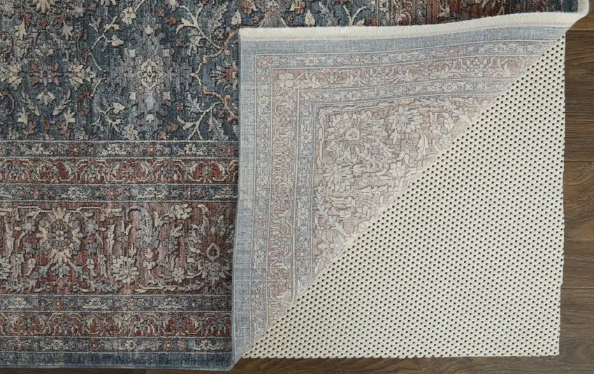 Blue And Red Floral Power Loom Stain Resistant Area Rug Photo 3
