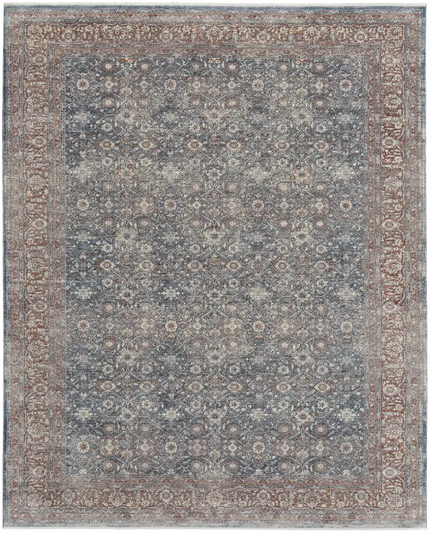 Blue And Red Floral Power Loom Stain Resistant Area Rug Photo 1