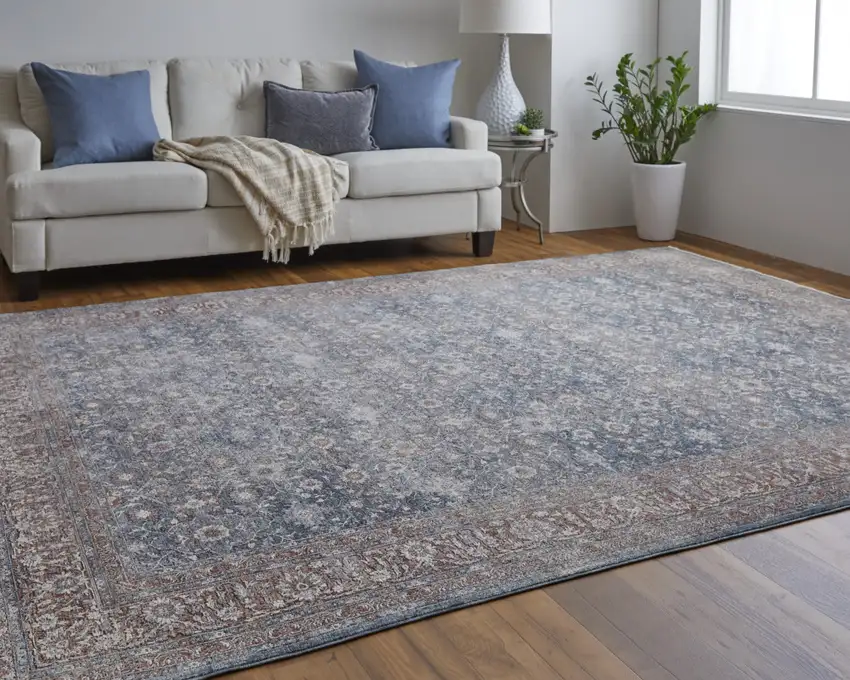Blue And Red Floral Power Loom Stain Resistant Area Rug Photo 7