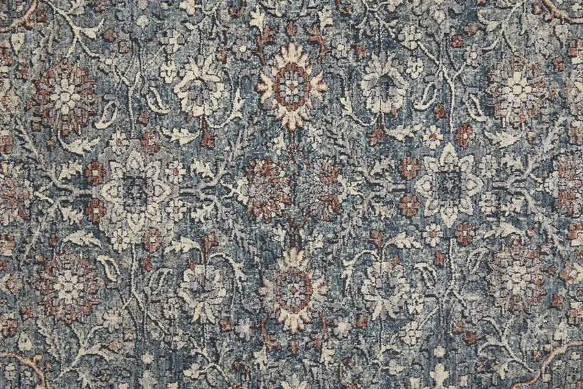 Blue And Red Floral Power Loom Stain Resistant Area Rug Photo 9