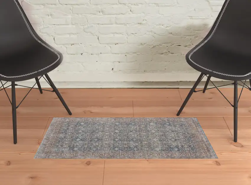Blue And Red Floral Power Loom Stain Resistant Area Rug Photo 2