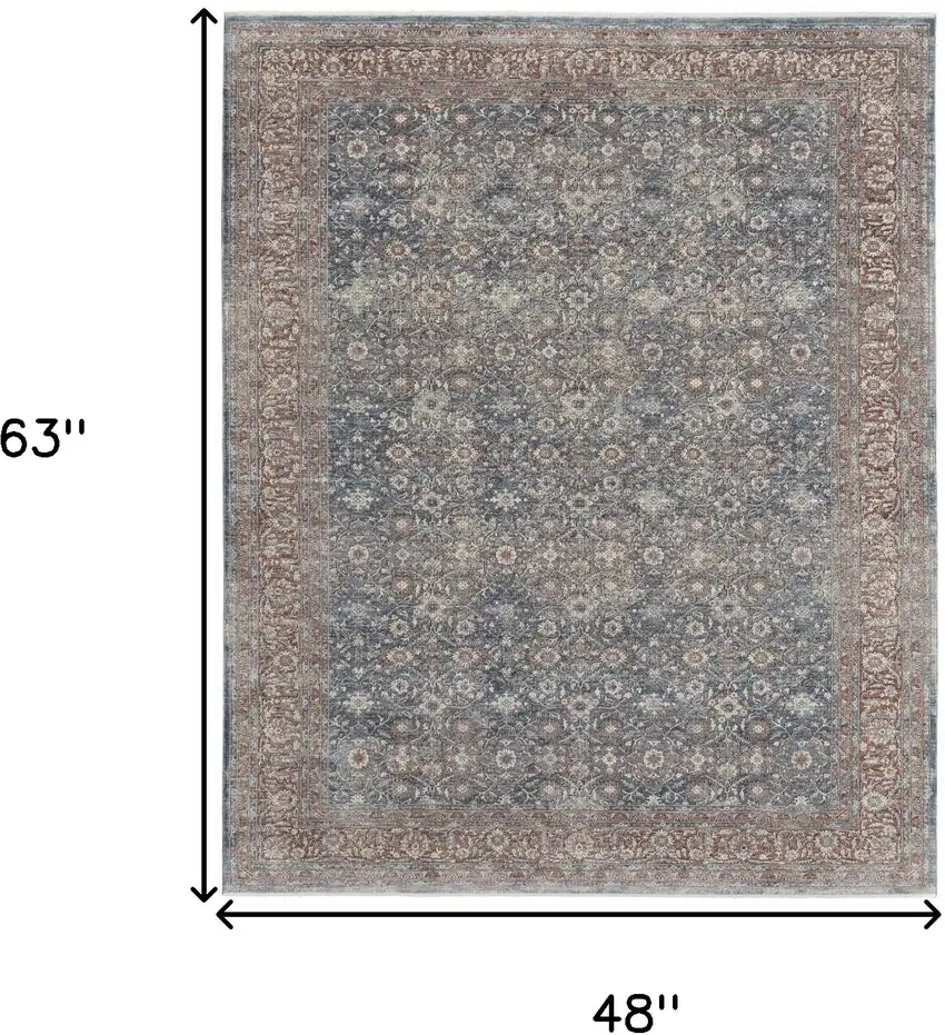 Blue And Red Floral Power Loom Stain Resistant Area Rug Photo 10