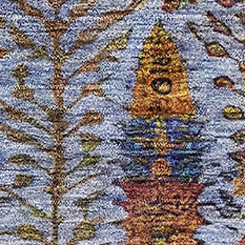 Blue And Red Floral Vines Washable Area Rug With UV Protection Photo 3