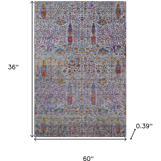 Blue And Red Floral Vines Washable Area Rug With UV Protection Photo 9