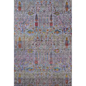 Photo of Blue And Red Floral Vines Washable Area Rug With UV Protection