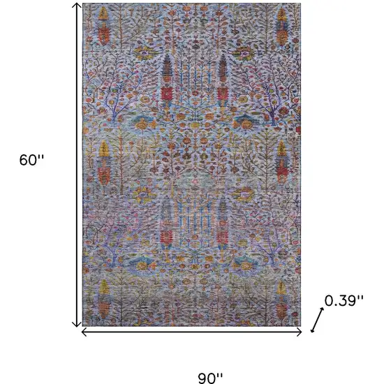 Blue And Red Floral Vines Washable Area Rug With UV Protection Photo 9