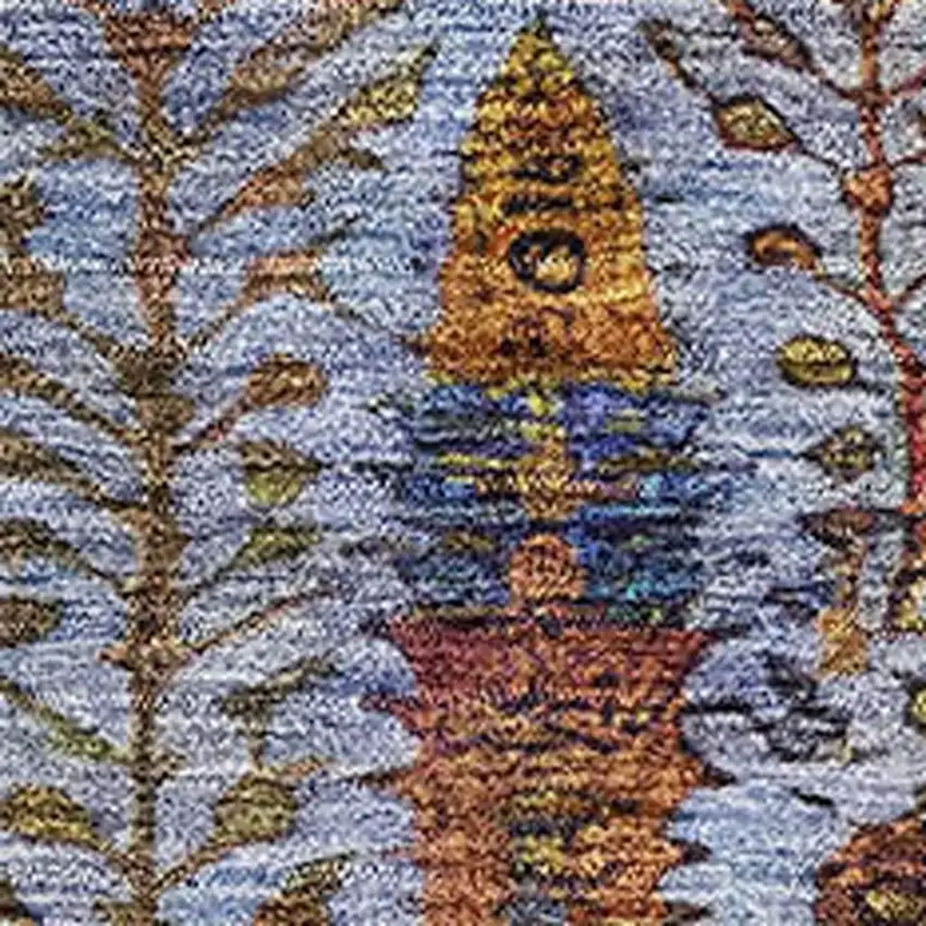 Blue And Red Floral Vines Washable Area Rug With UV Protection Photo 3