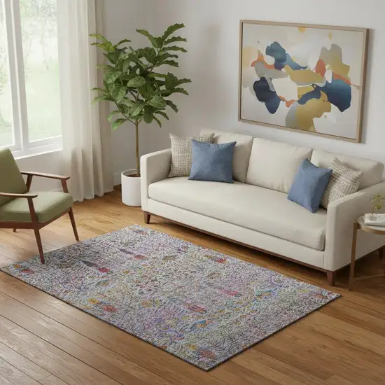 Blue And Red Floral Vines Washable Area Rug With UV Protection Photo 2