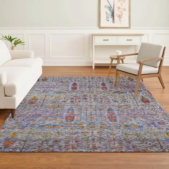Blue And Red Floral Vines Washable Area Rug With UV Protection Photo 6