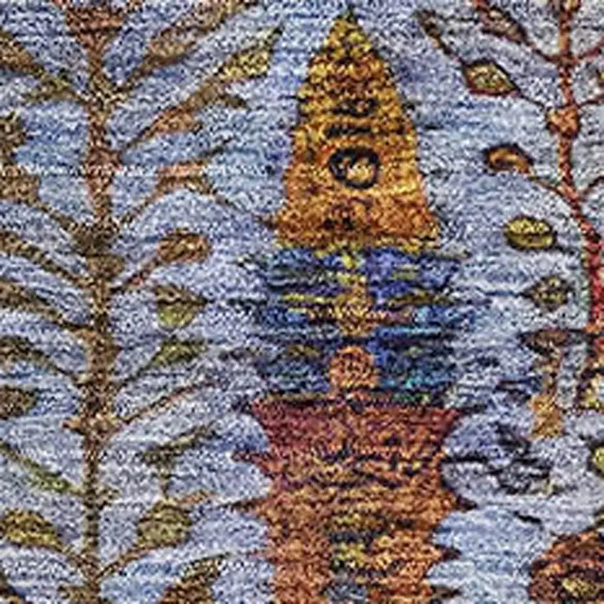 Blue And Red Floral Vines Washable Area Rug With UV Protection Photo 3