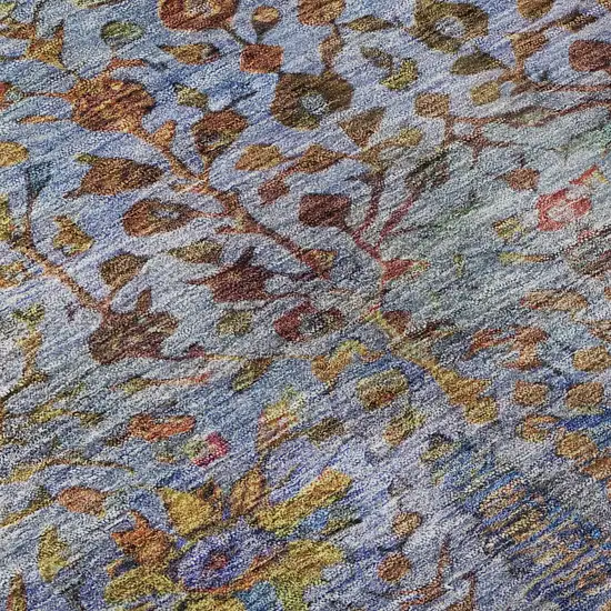 Blue And Red Floral Vines Washable Area Rug With UV Protection Photo 8