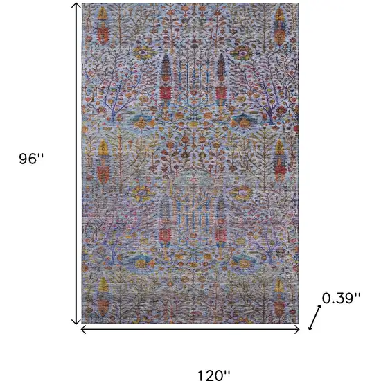 Blue And Red Floral Vines Washable Area Rug With UV Protection Photo 9