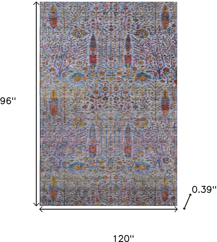 Blue And Red Floral Vines Washable Area Rug With UV Protection Photo 9