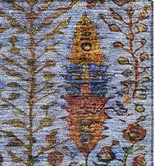 Blue And Red Floral Vines Washable Area Rug With UV Protection Photo 4