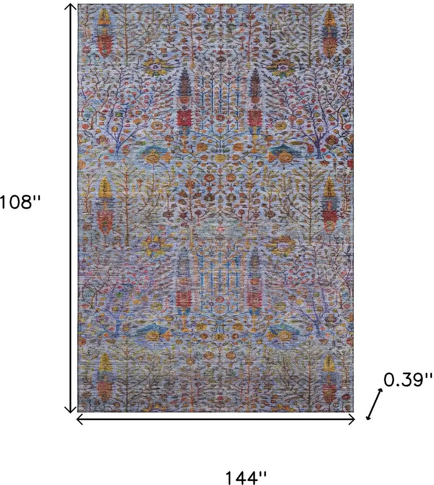 Blue And Red Floral Vines Washable Area Rug With UV Protection Photo 9