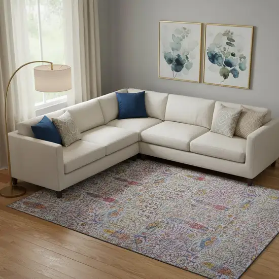 Blue And Red Floral Vines Washable Area Rug With UV Protection Photo 2