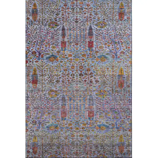 Blue And Red Floral Vines Washable Area Rug With UV Protection Photo 4