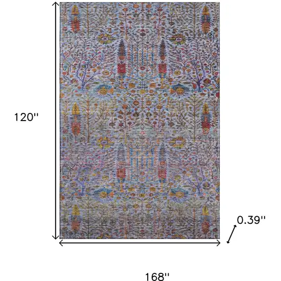 Blue And Red Floral Vines Washable Area Rug With UV Protection Photo 9