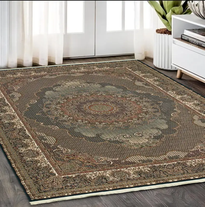 Blue And Red Medallion Area Rug With Fringe Photo 1