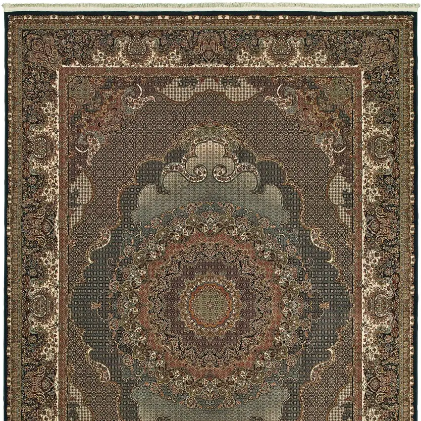 Blue And Red Medallion Area Rug With Fringe Photo 5