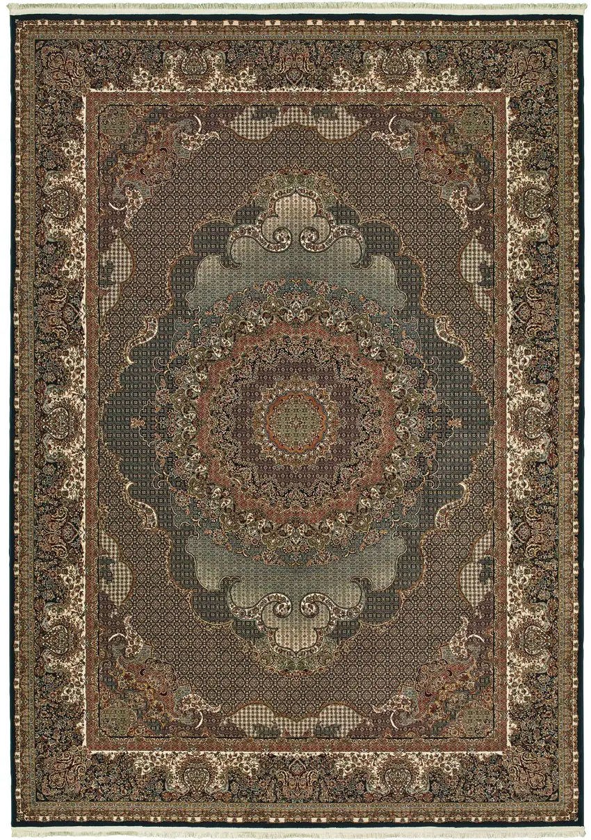 Blue And Red Medallion Area Rug With Fringe Photo 2