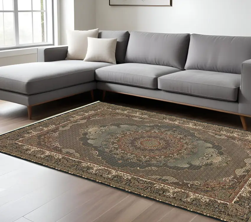 Blue And Red Medallion Area Rug With Fringe Photo 1