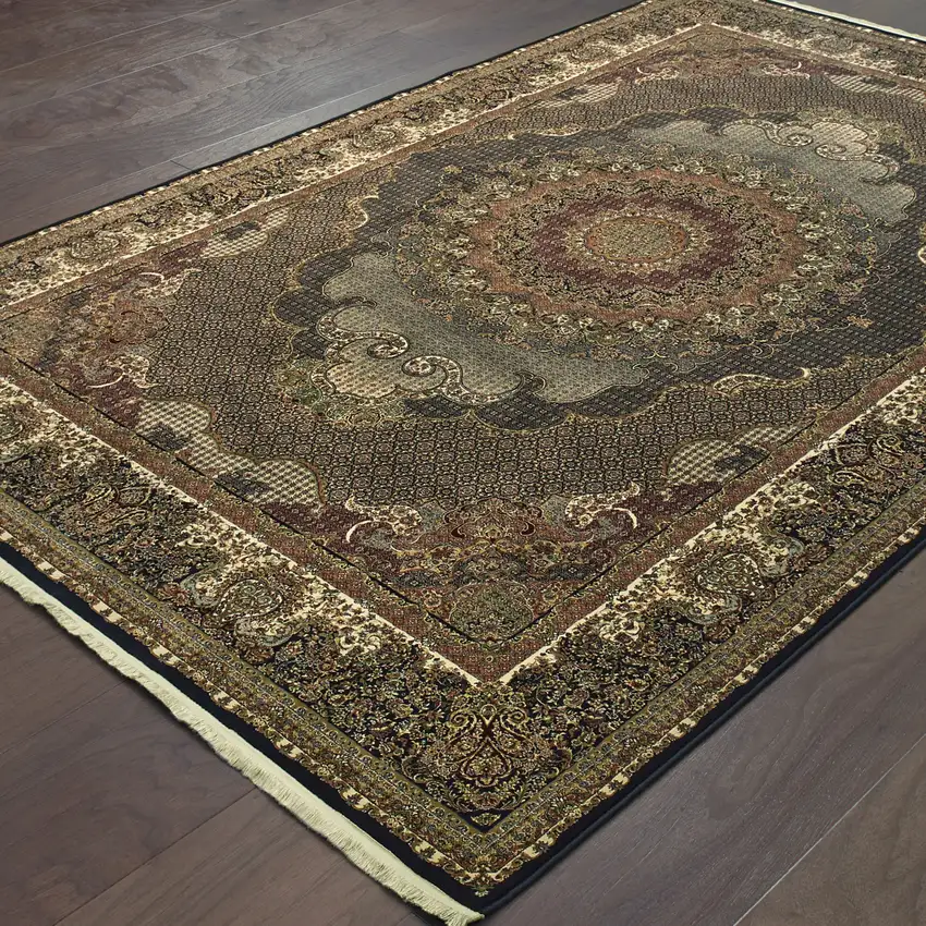 Blue And Red Medallion Area Rug With Fringe Photo 6