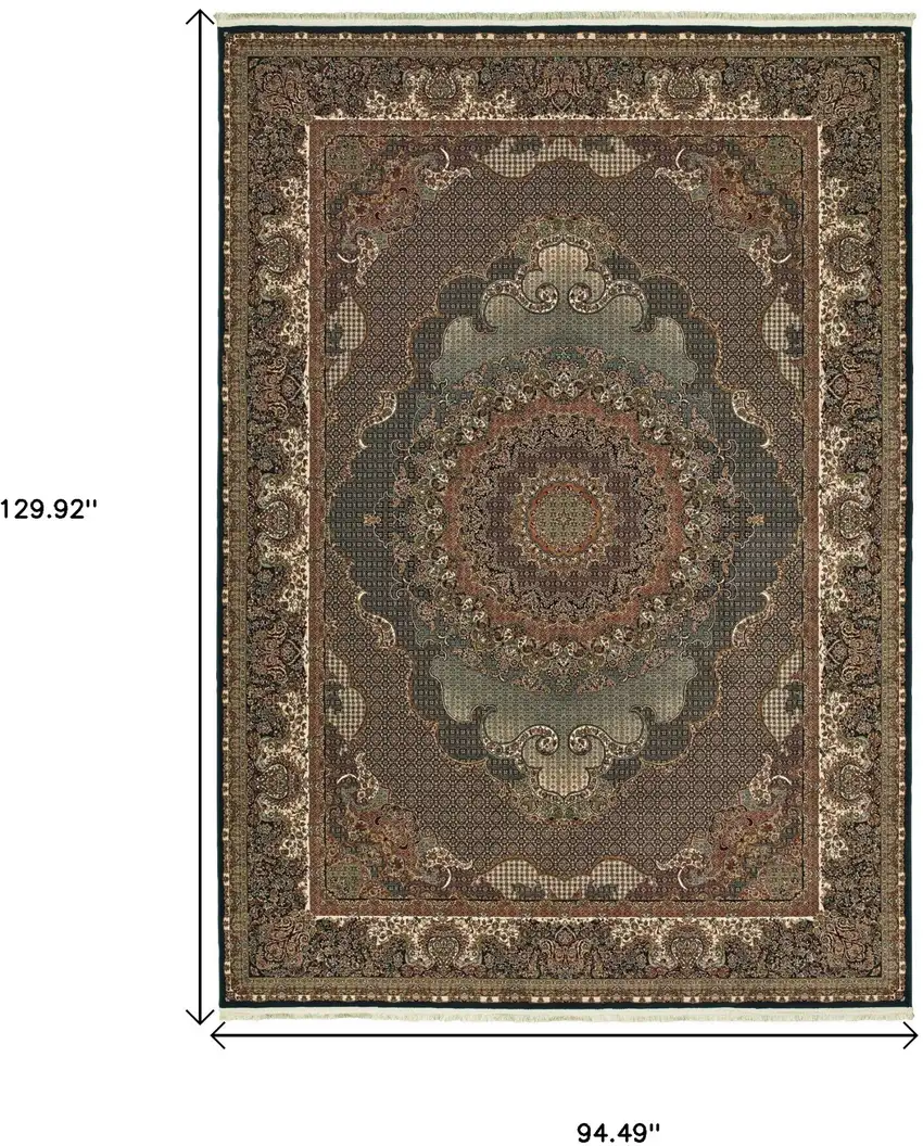Blue And Red Medallion Area Rug With Fringe Photo 3