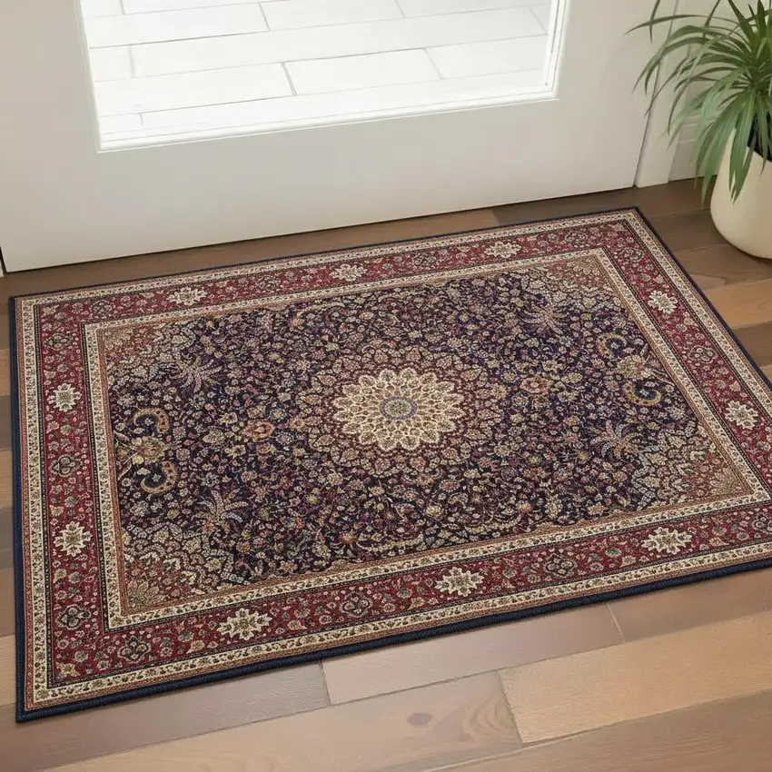 Blue And Red Oriental Area Rug Photo 1