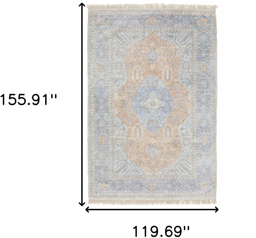 Blue And Red Oriental Hand Loomed Stain Resistant Area Rug With Fringe Photo 10