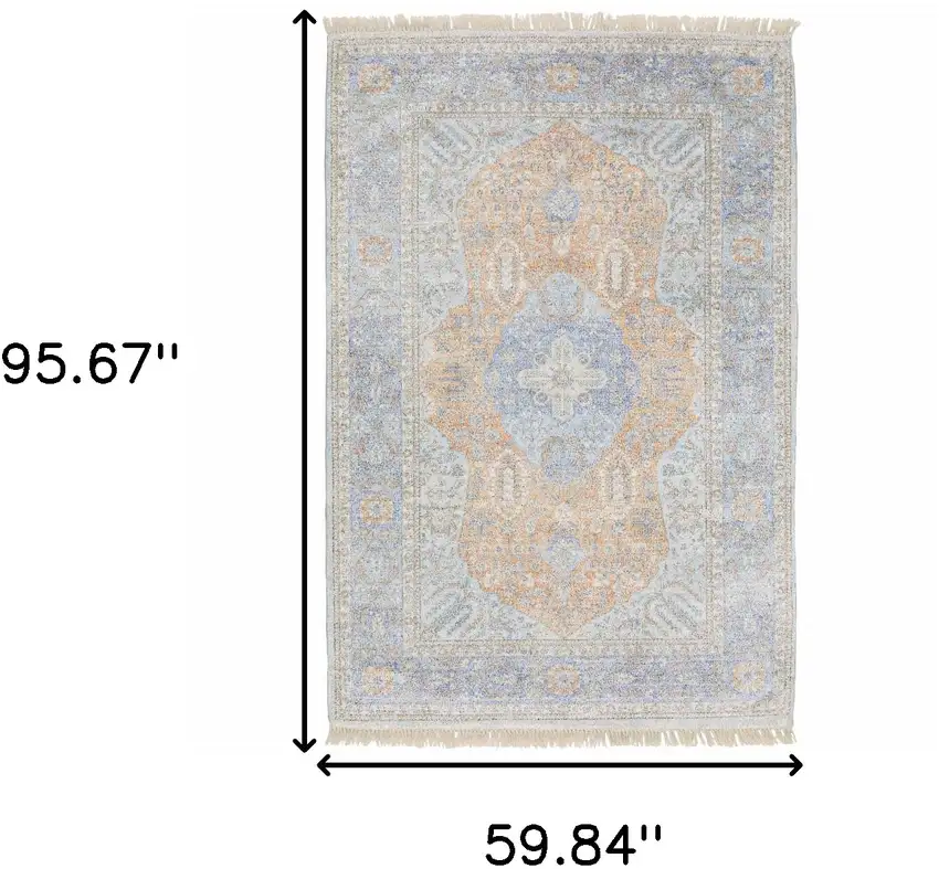 Blue And Red Oriental Hand Loomed Stain Resistant Area Rug With Fringe Photo 10