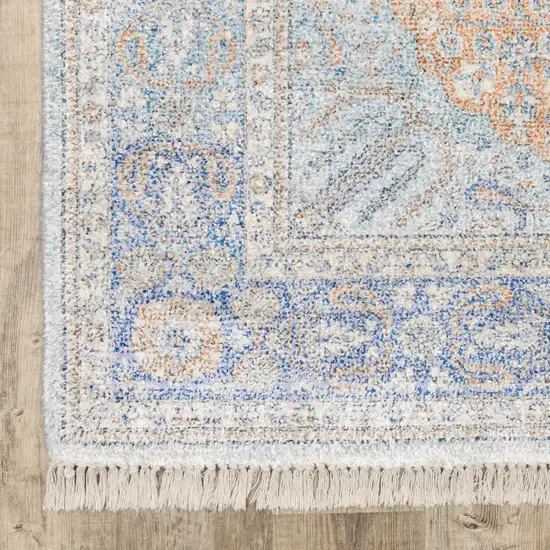 Blue And Red Oriental Hand Loomed Stain Resistant Area Rug With Fringe Photo 5