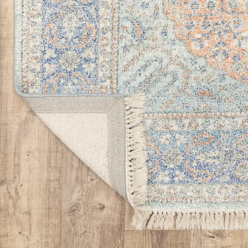 Blue And Red Oriental Hand Loomed Stain Resistant Area Rug With Fringe Photo 9