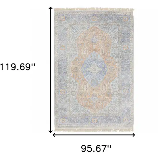 Blue And Red Oriental Hand Loomed Stain Resistant Area Rug With Fringe Photo 3