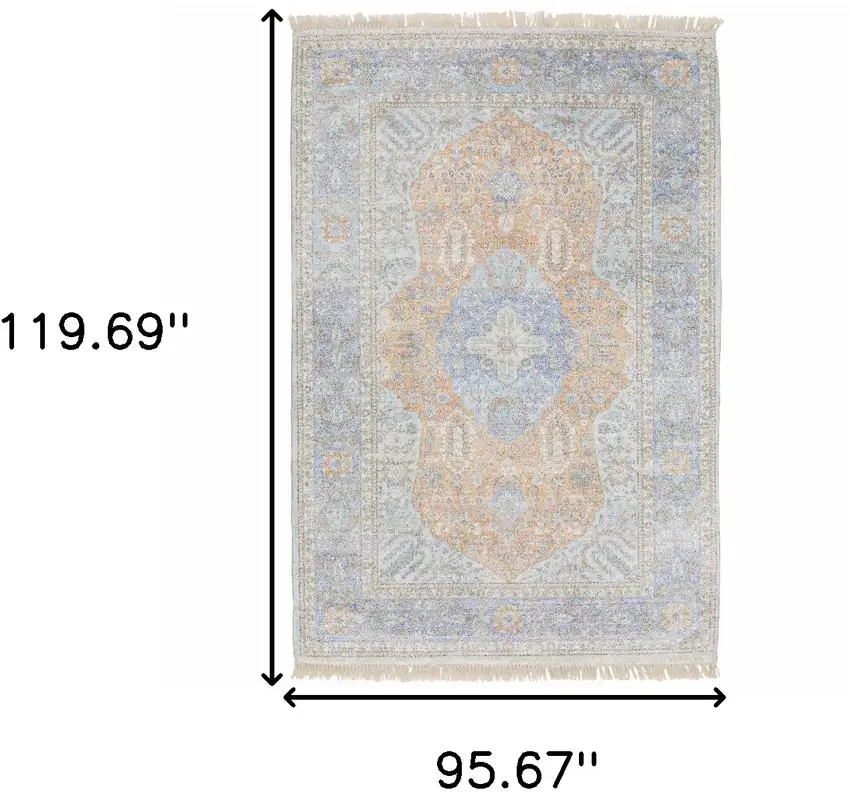 Blue And Red Oriental Hand Loomed Stain Resistant Area Rug With Fringe Photo 3