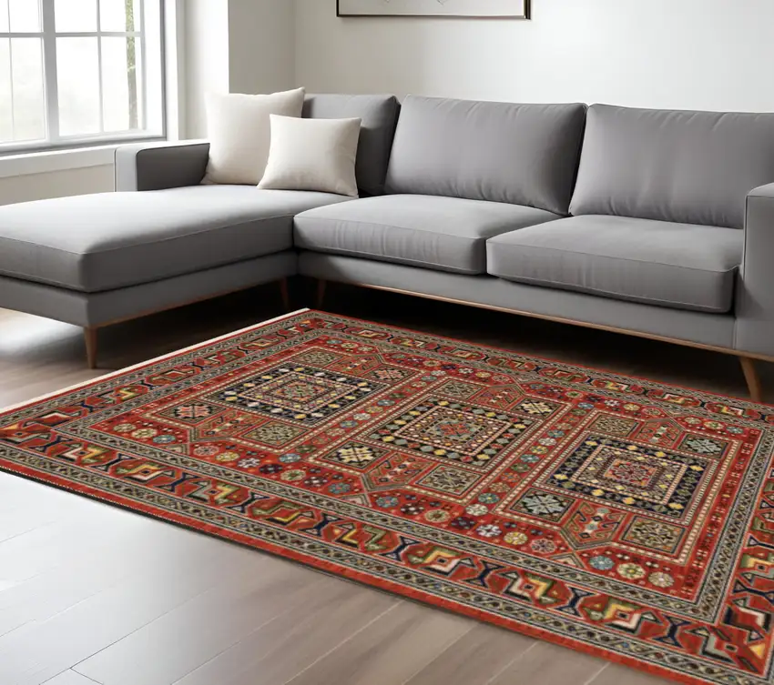6' X 9' Blue And Red Oriental Power Loom Area Rug With Fringe Photo 1