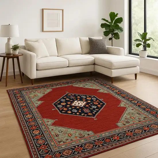 6' X 9' Blue And Red Oriental Power Loom Area Rug With Fringe Photo 1