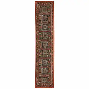 Photo of Blue And Red Oriental Power Loom Runner Rug With Fringe