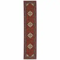 Photo of Blue And Red Oriental Power Loom Runner Rug With Fringe