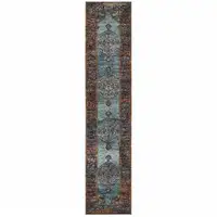 Photo of Blue And Red Oriental Power Loom Runner Rug