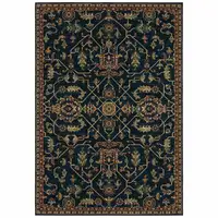 Photo of Blue And Red Oriental Power Loom Stain Resistant Area Rug