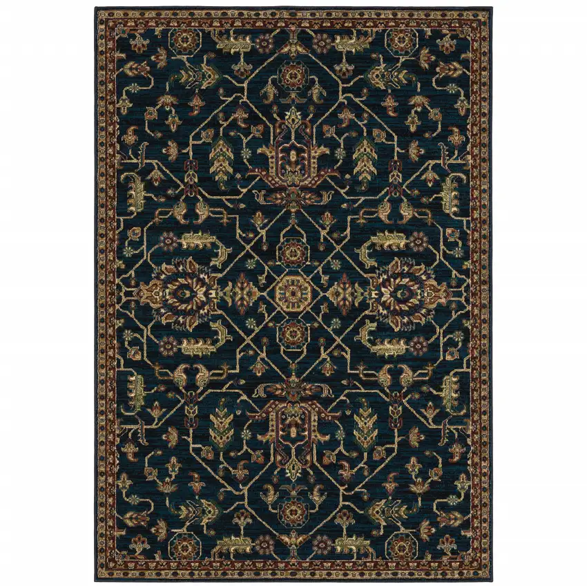 Blue And Red Oriental Power Loom Stain Resistant Area Rug Photo 1