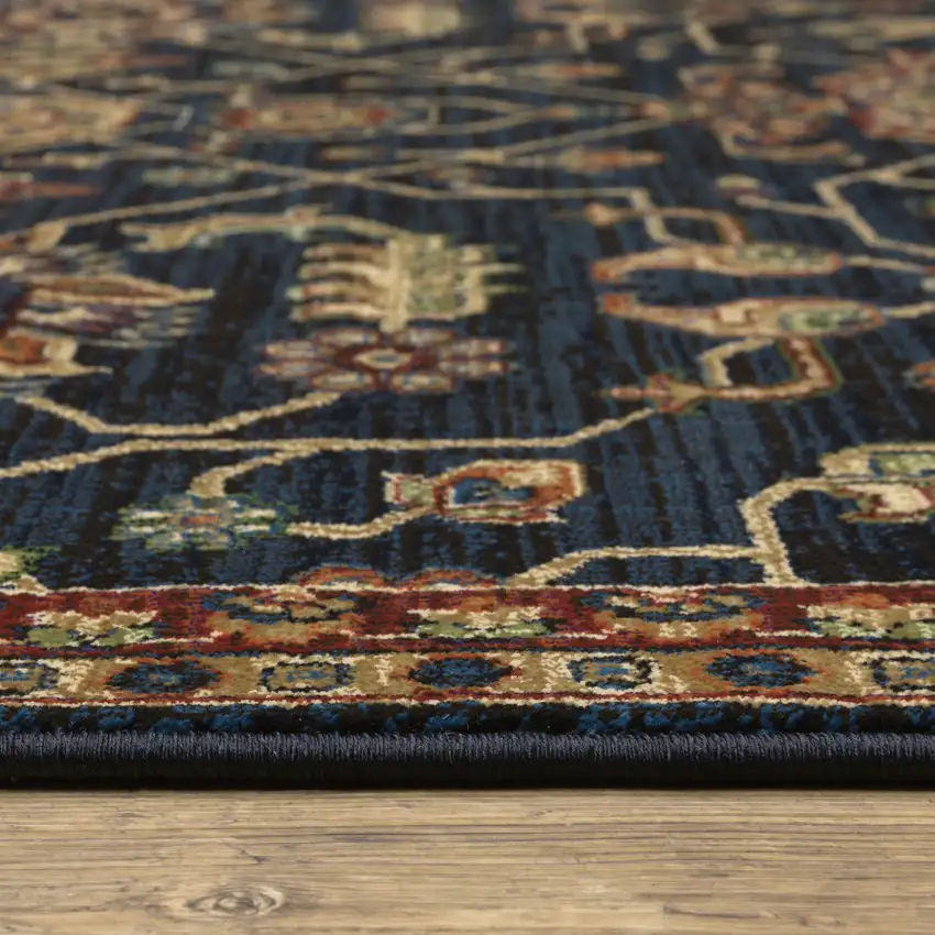 Blue And Red Oriental Power Loom Stain Resistant Area Rug Photo 6